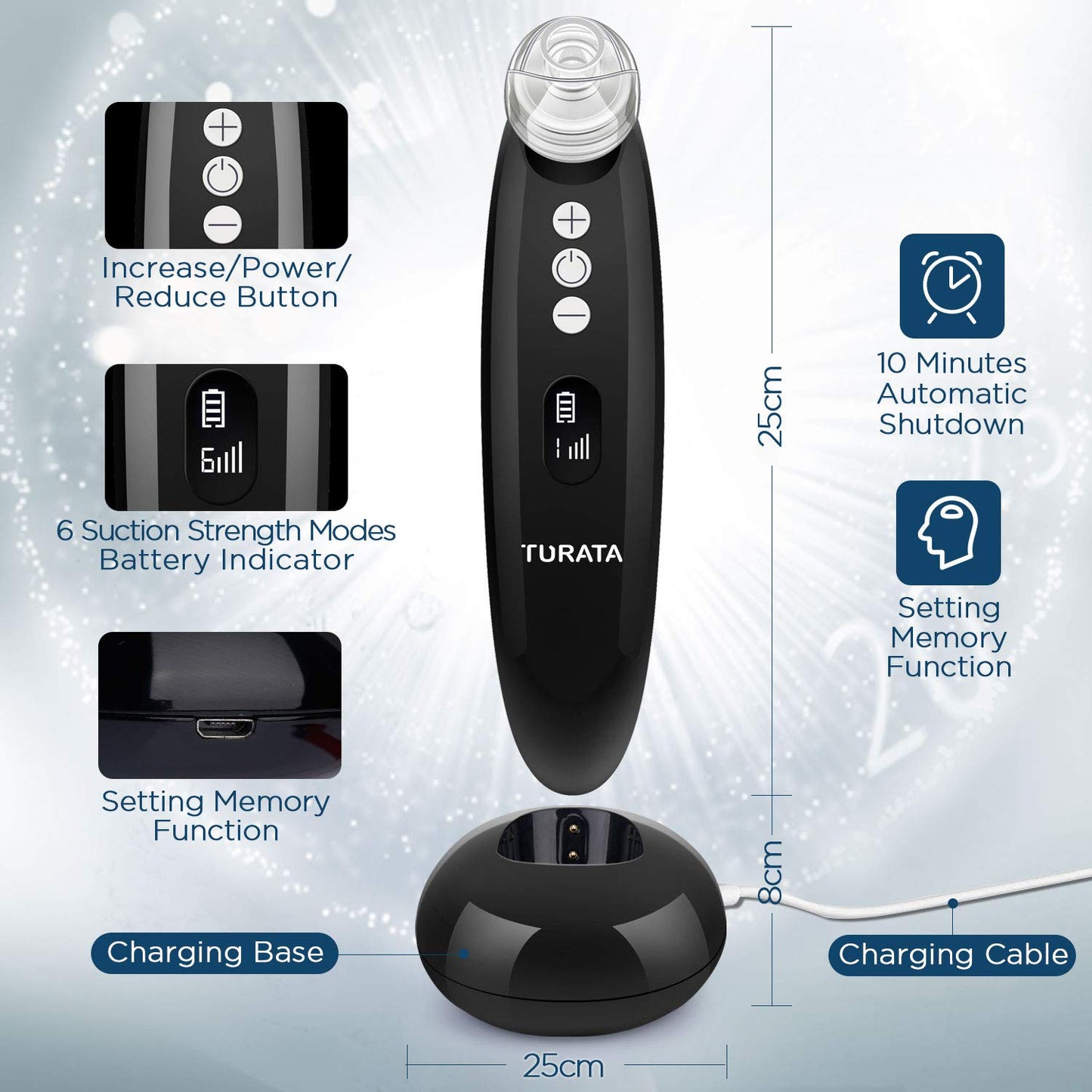 Blackhead Remover, TURATA Pore Cleanser Vacuum Kit (Black)