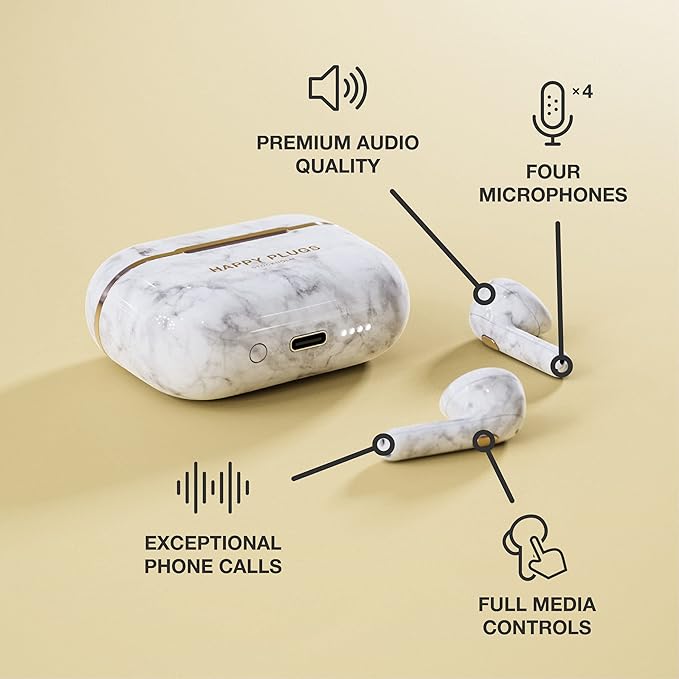 LOT IMPORTED ORIGINAL SWEDEN Happy Plugs Hope True Wireless Earbuds White Marble