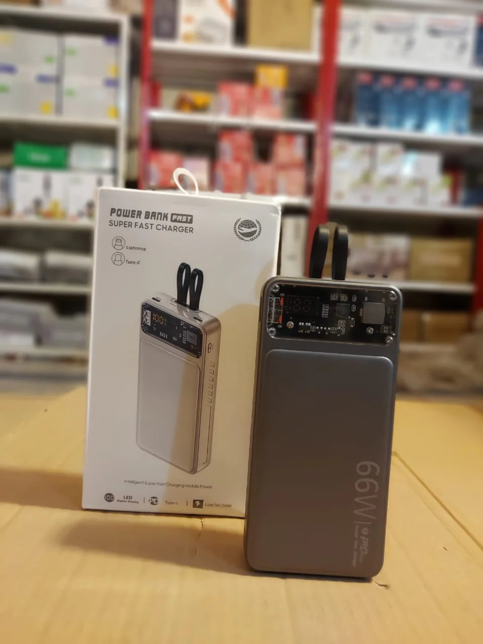 66W Fast Charging Power Bank with Built-in Cables & Display