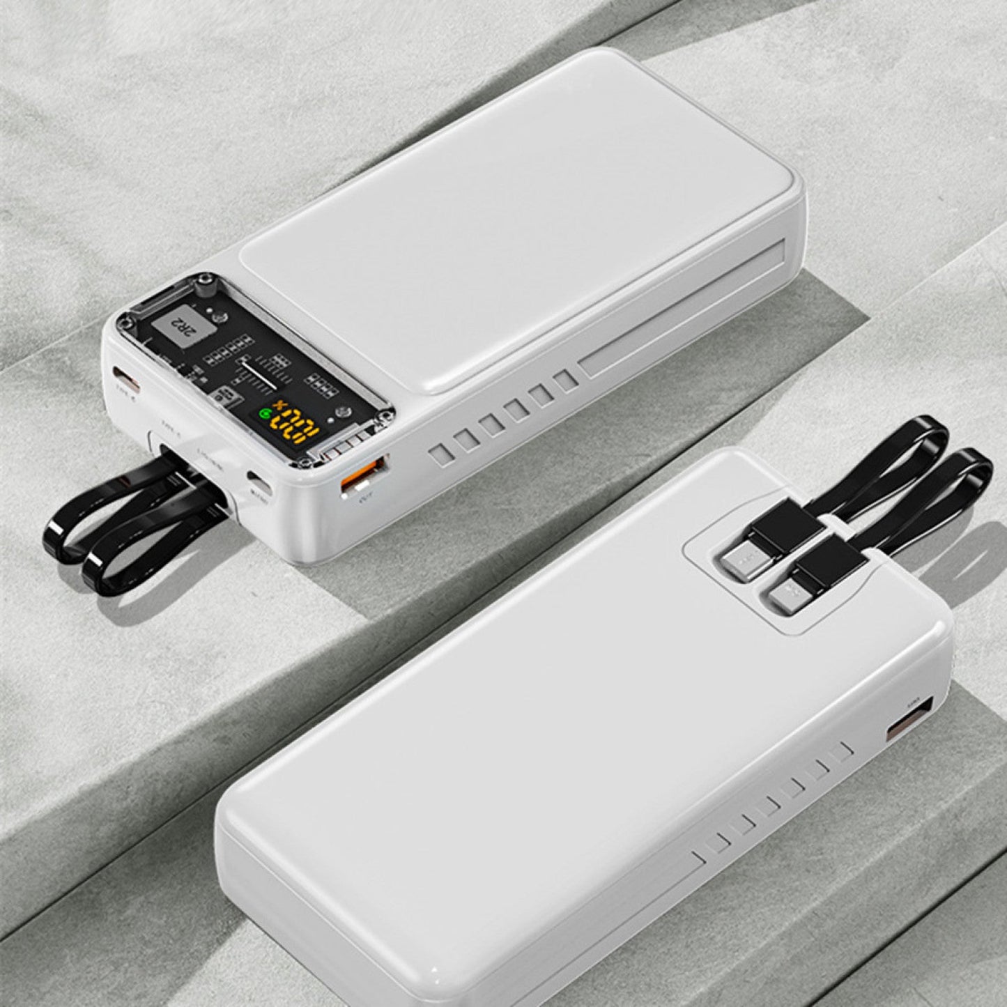 66W Fast Charging Power Bank with Built-in Cables & Display