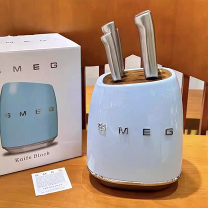 SMEG Cream Vintage Kitchen Knife Set with Stainless Steel Holder - Premium Household Cutlery Collection