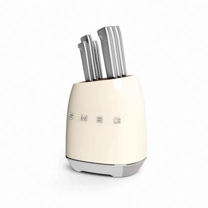 SMEG Cream Vintage Kitchen Knife Set with Stainless Steel Holder - Premium Household Cutlery Collection